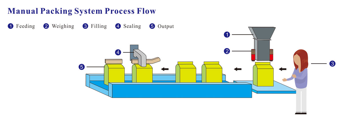 Semi Automatic Weighing System with linear weigher machine for packaging powder,granules Process example